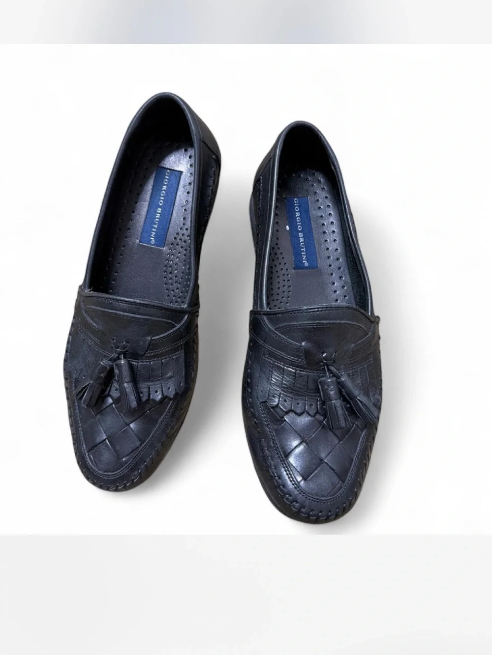 Giorgio Brutini Black Tassel Woven Leather Loafers Sz 8.5 D (Men) 9 (Women)